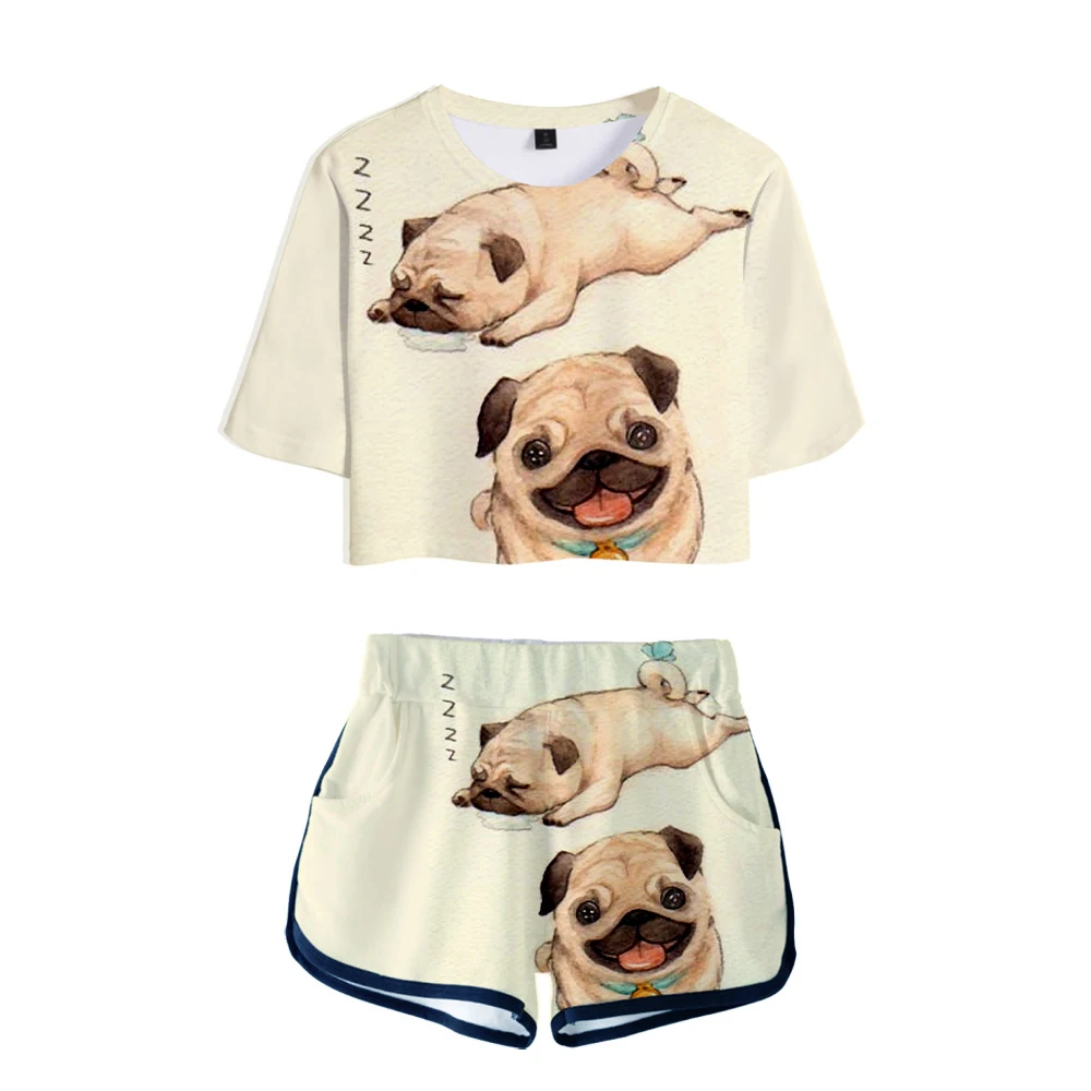 2019 kawaii Мопс Печатный женский костюм из двух предметов Новый kpop pug дизайн оверсайз