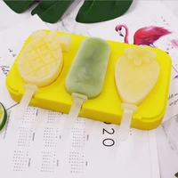 3cell popsicle silicone mold diy homemade ice cream mould pineapple strawberry shape tubs ice tray handmade tool with sticks lid