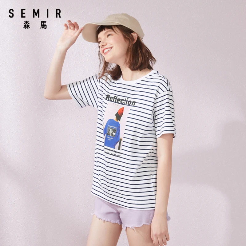 Semir 2020 Новая летняя футболка в полоску с длинными рукавами и принтами из
