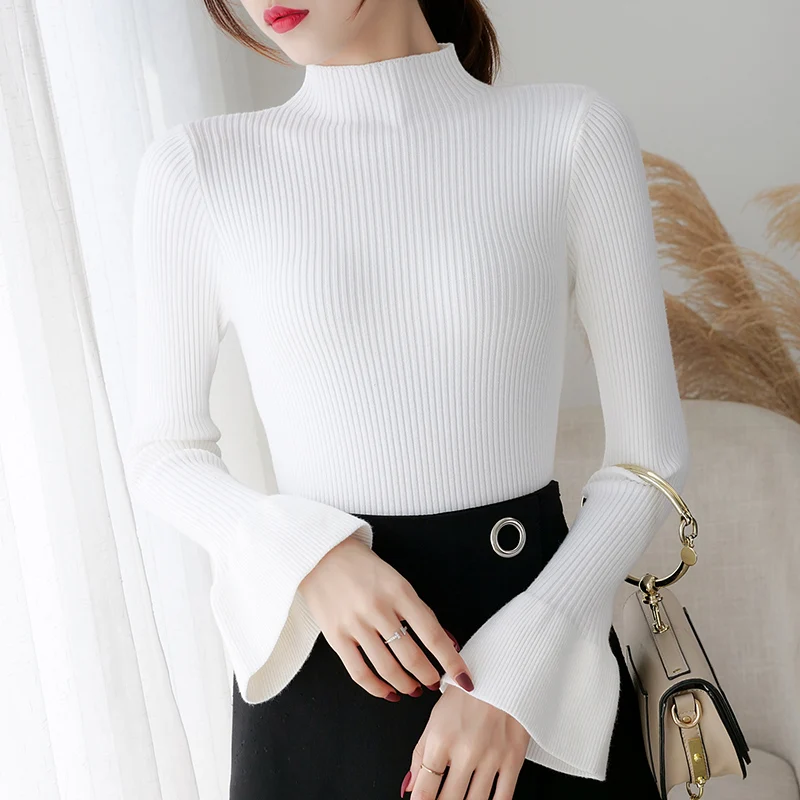Женский свитер с высоким воротником базовый пуловер в Корейском стиле