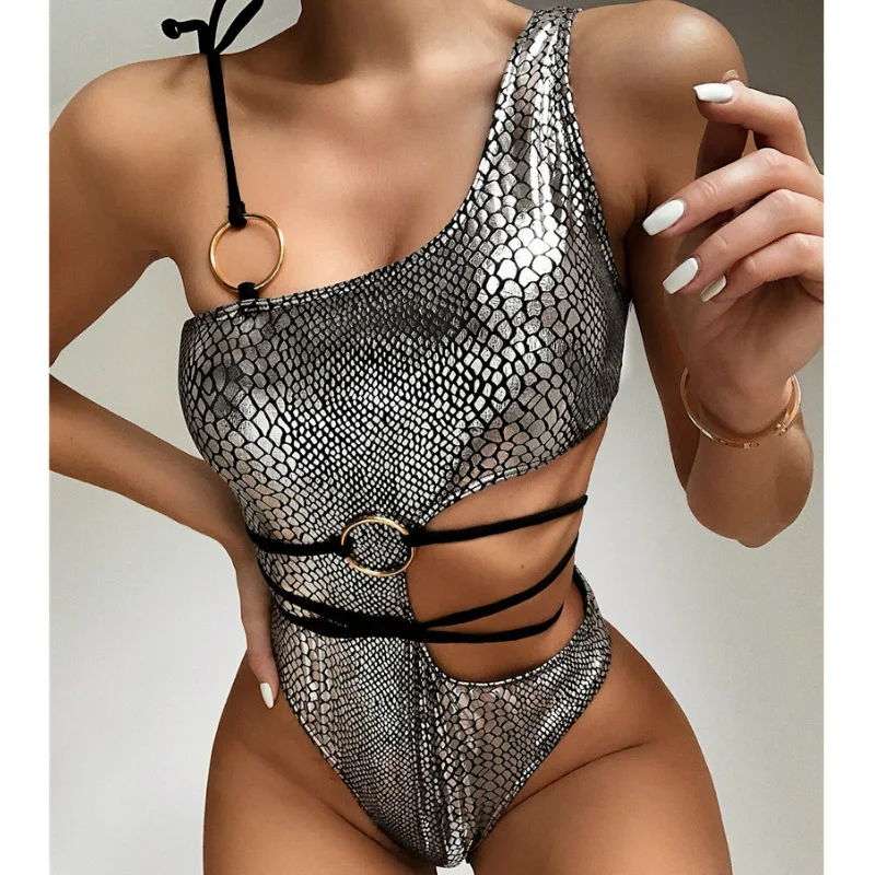 Сексуальный женский Монокини из змеиной кожи с принтом боди бикини купальный