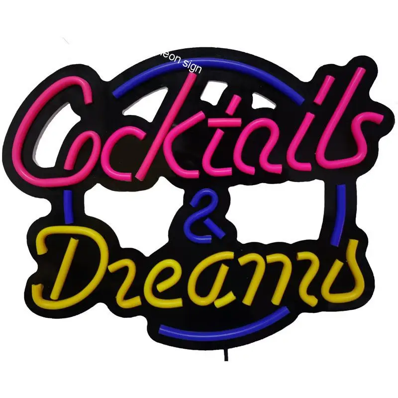 Неоновая светодиодсветодиодный надпись с логотипом коктейлей и мечт Настенный