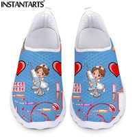 instantarts cute cartoon nurse with medical supplies pattern girls mesh sneakers casual slip on flat shoes breathable loafers