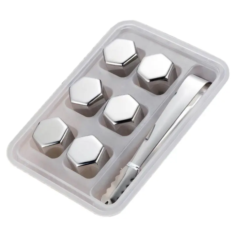 

Hexagon Stainless Steel Ice Cubes Reusable Bar Whiskey Cooler Wine Beer Juice Champagne Cold Longer Chilling Stones F62A