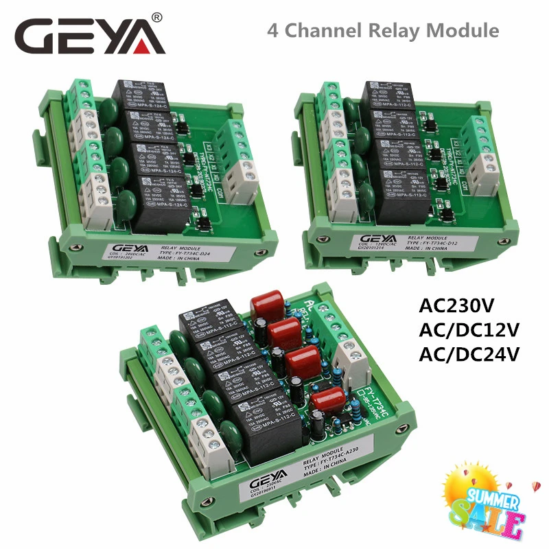 GEYA 4-Канальный Релейный Модуль DC 24V 12V промежуточных Мощность реле Управление