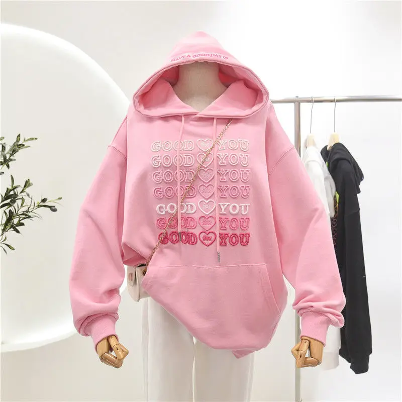 

2021 fashion new sweaters women spring and autumn thin style students loose heavy industry embroidery large size hooded coat