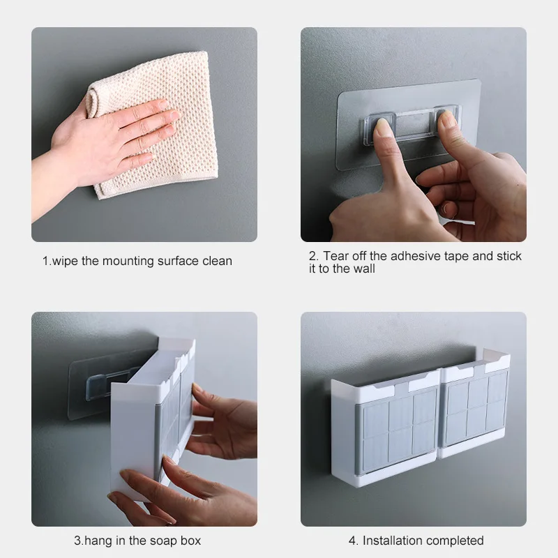 

1pc New Non Perforated Wall Mounted Flap Storage Box In Bathroom Multifunctional Soap Drain Storage Rack Soap Box Storage Rack