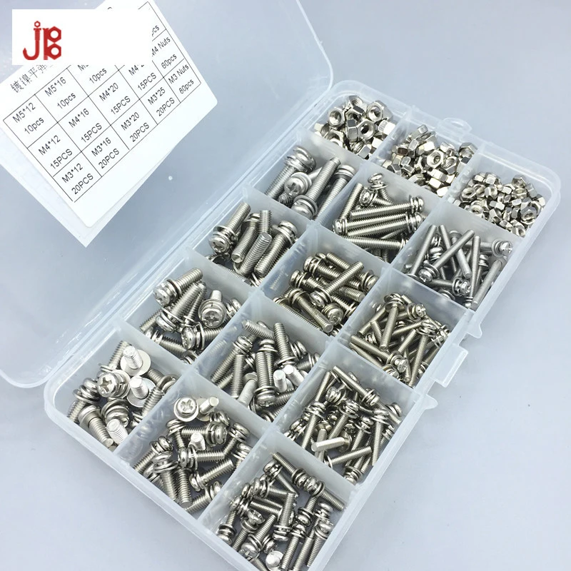 

360PCS Hot Sale GB9074.8 screw combination set M3M4M5 304 Stainless steel Cross Phillips Flat Countersunk Head Screw Bolt