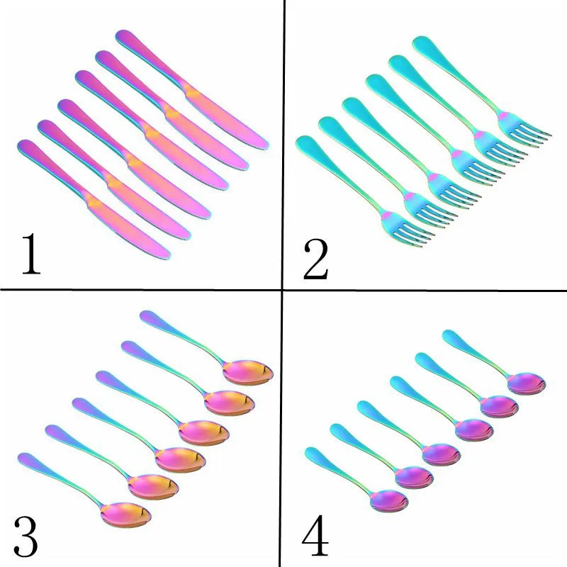 6 шт./компл. набор столовых приборов из нержавеющей стали с радугой ножей вилка