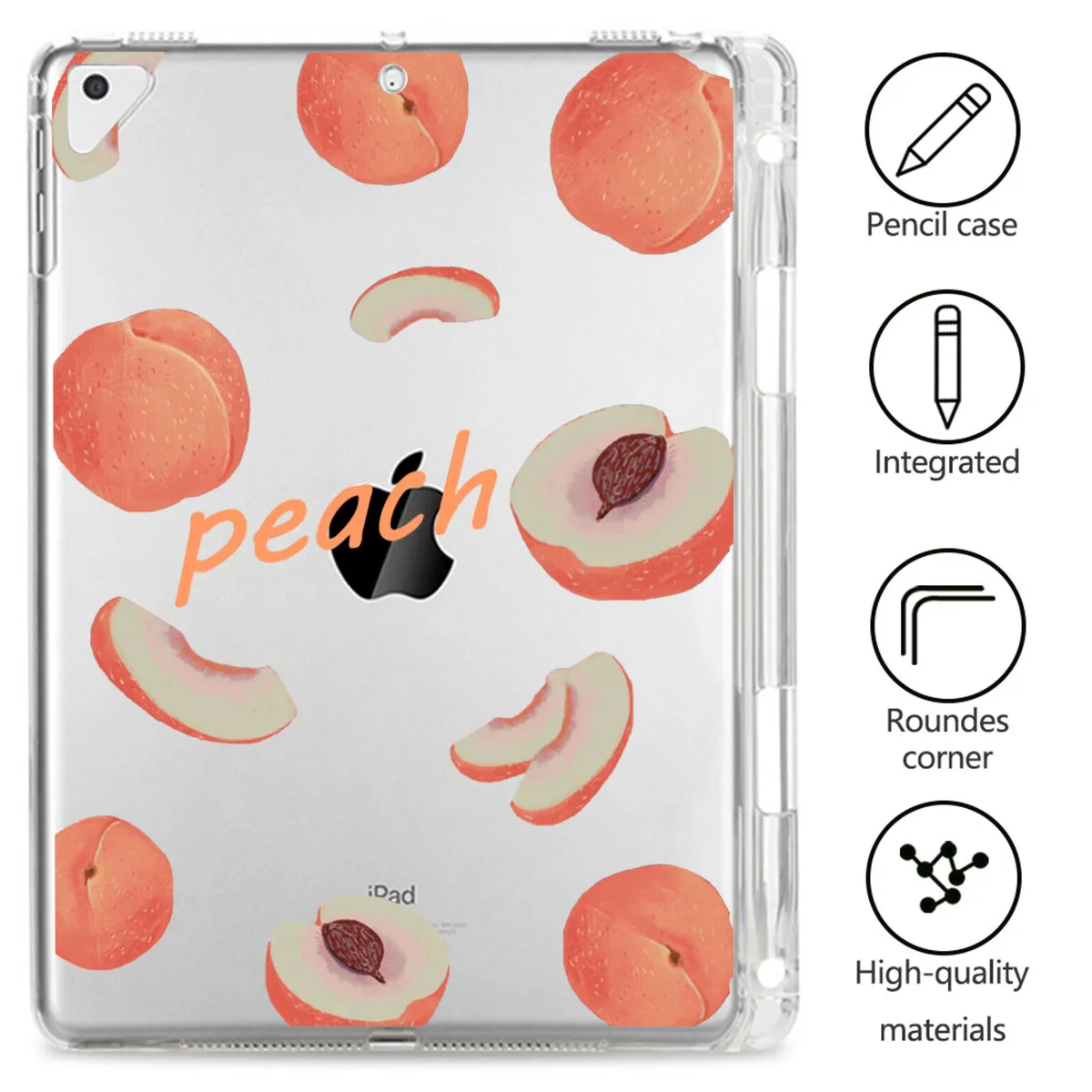 

For iPad Pro 12.9 Case 2021 Pro 12 9 2020 2018 Peach Pattern Tablet Cover Clear Shockproof Protect Shell with Pencil Slot Cover