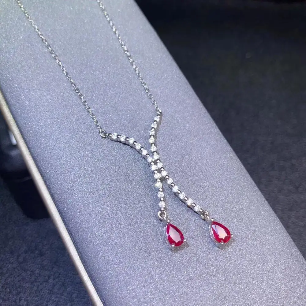 Женский кулон с красным Рубином из серебра 925 пробы|Ожерелья| |