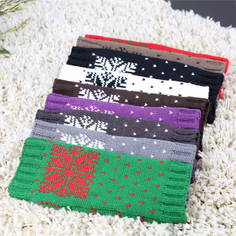 Рождественские вязаные перчатки без пальцев с оленем короткие теплые варежки на