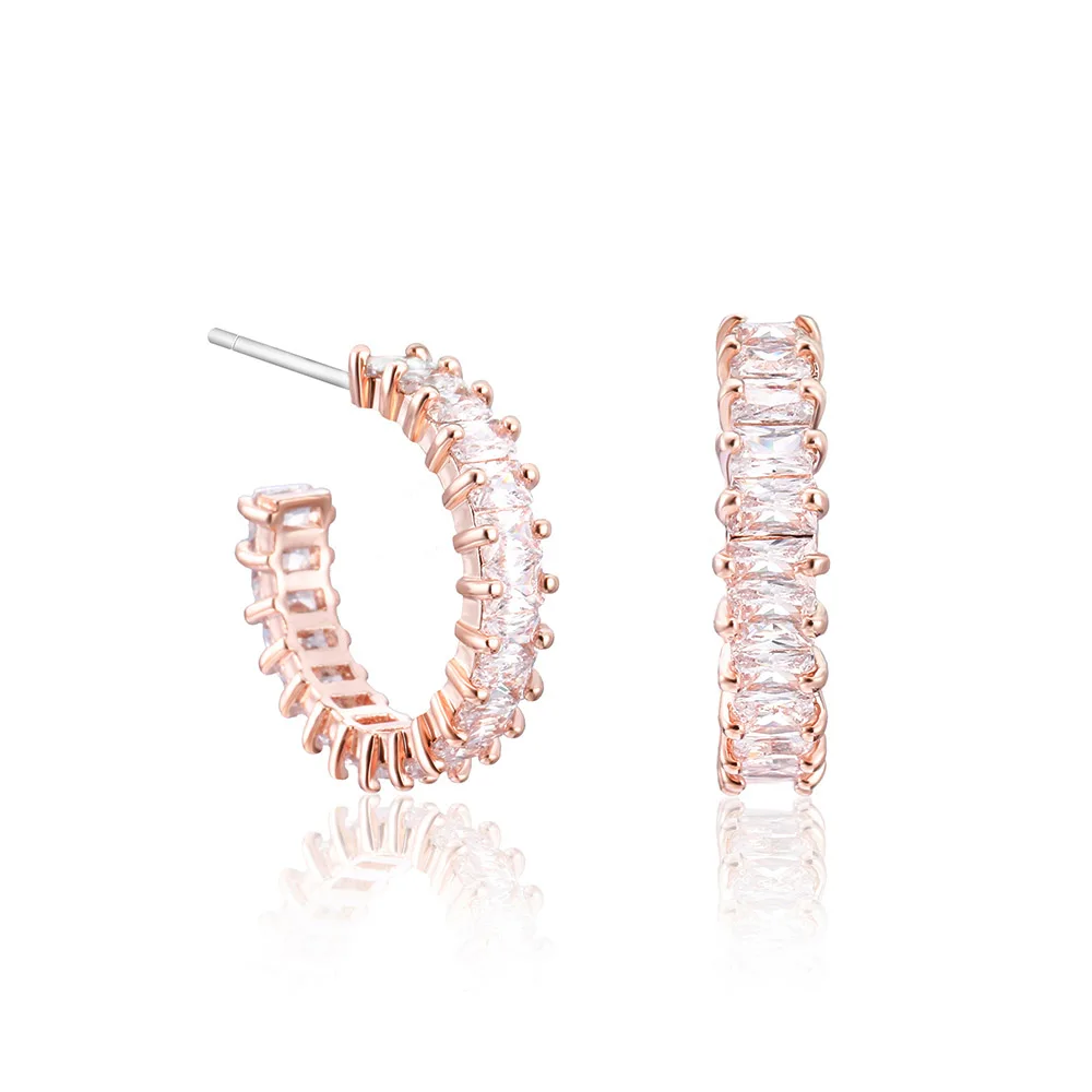 

Luxury CZ Earrings for Women Rose Gold Romantic Boho C Shap Stud Earrings Jewelry Accessories Female Gift Piercing Brincos 2021