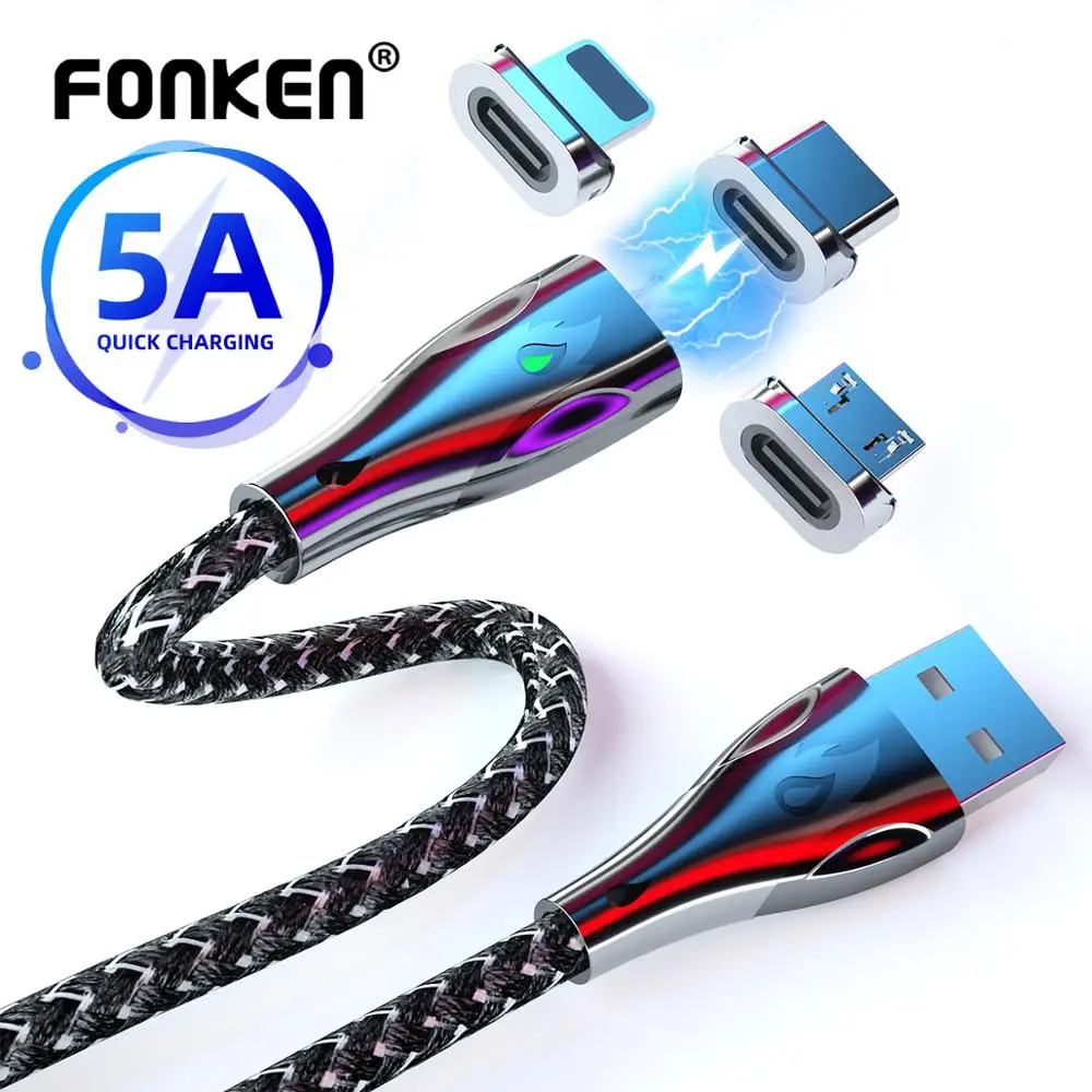 

Magnetic Cable USB Type C 5A Fast Charge Cable For Samsung S9 Xiaomi mi 9 10 Pro Type-C Micro USB Magnet Charge Cable For Iphone