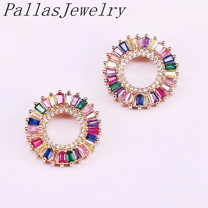 

10Pcs Micro pave Rainbow Colorful CZ Gold Color Circle Charms Necklace Cubic Zirconia Pendant necklace