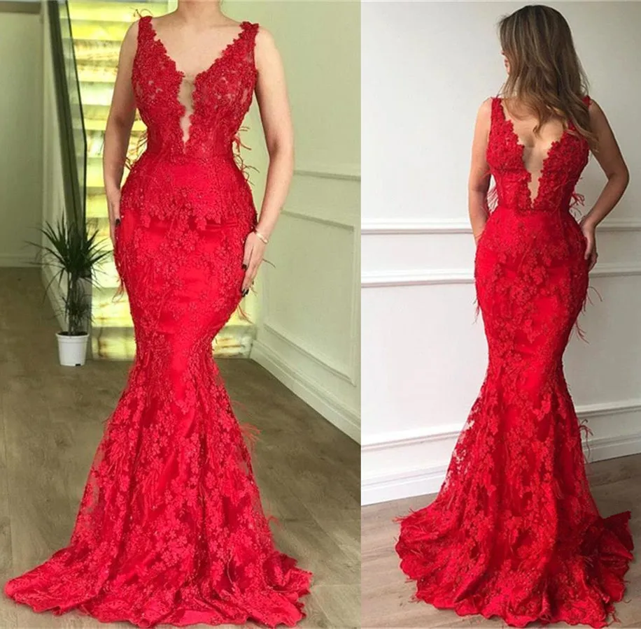 

Vestidos Largos Fiesta Elegant Mermaid Evening Dress Red Tulle Long Evening Dress Luxury Lace Evening Dress Party Formal Gowns