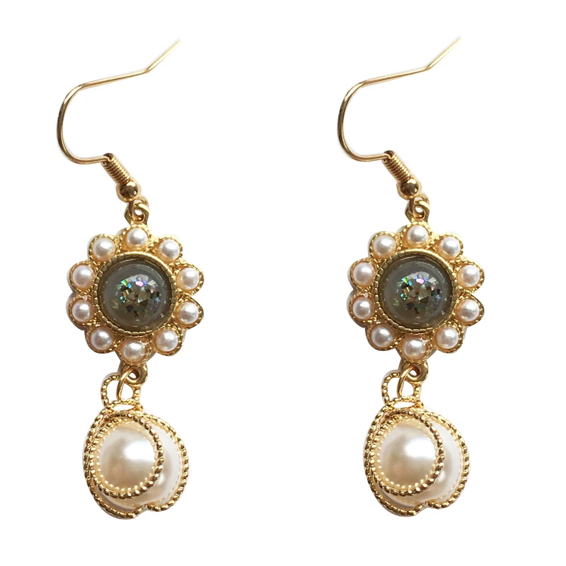 

Fashion Jewelry Dangle Earrings Hot Selling Metal Golden Plating Blue Resin White Simulated Pearl Drop Earrings For Female Lady