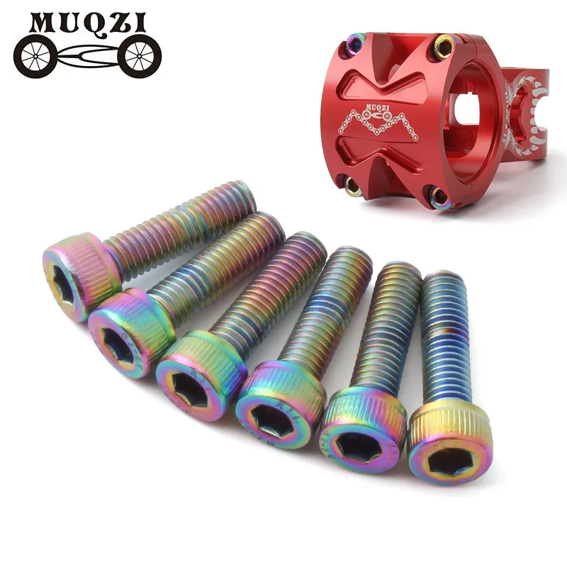 

MUQZI 6Pcs Bike M5*18mm Handlebar Stem Screw MTB Road Fixed Gear Bicycle Stainless Steel Color Bolt Cycling Parts