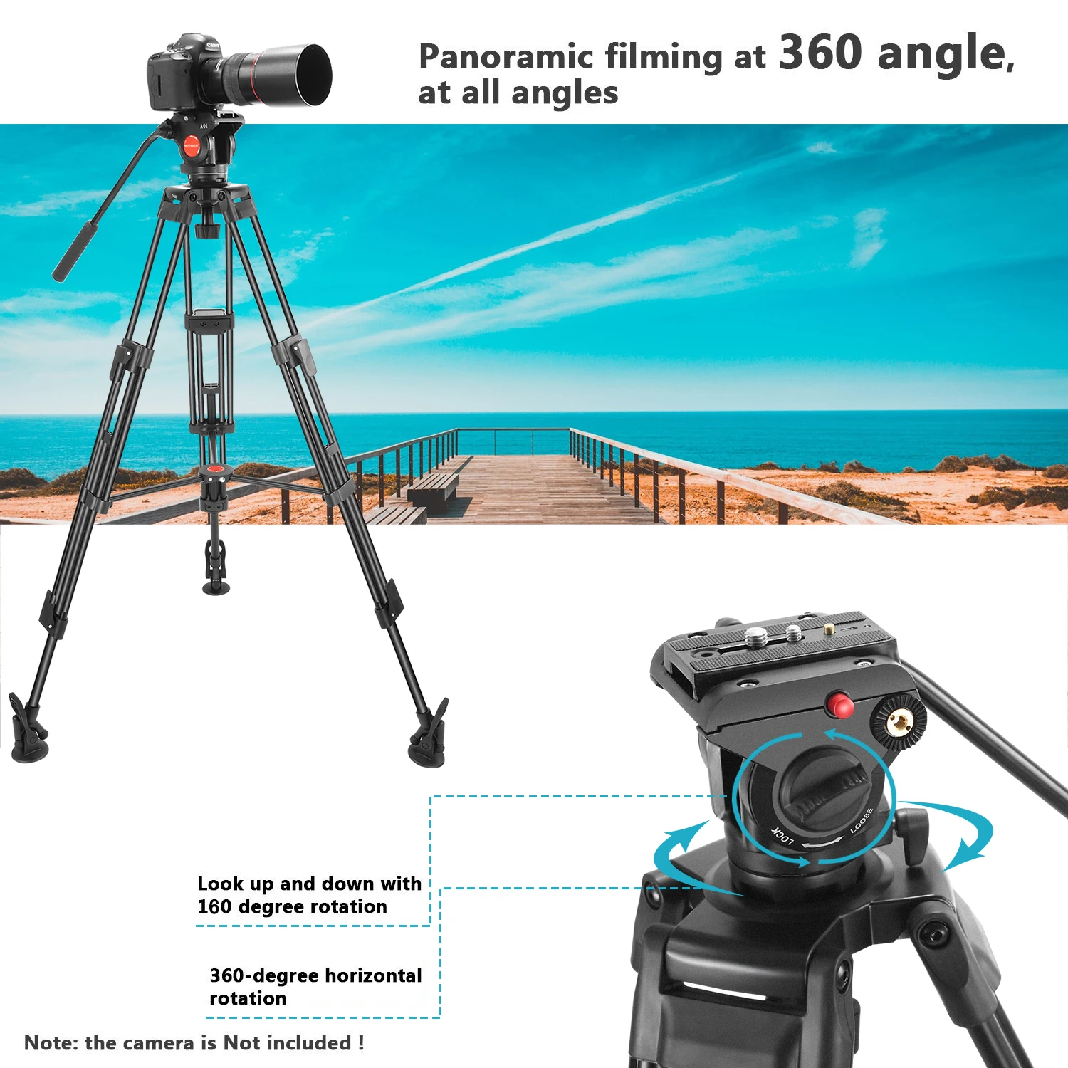 

Neewer Professional Heavy Duty Video Camera Tripod,64 inches/163 centimeters Aluminum Alloy with 360 Degree Fluid Drag Head