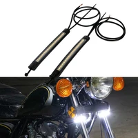 2pcs tl064 motorcycle led signal light universal flexible black front fork white light daytime running lamp for motorbike