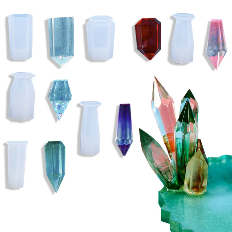 

1set 6pcs Column Shape Crystal Pendulum Column Pendant Silicone UV Resin Mold For DIY Jewelry Crystal Cluster Making Home Deco