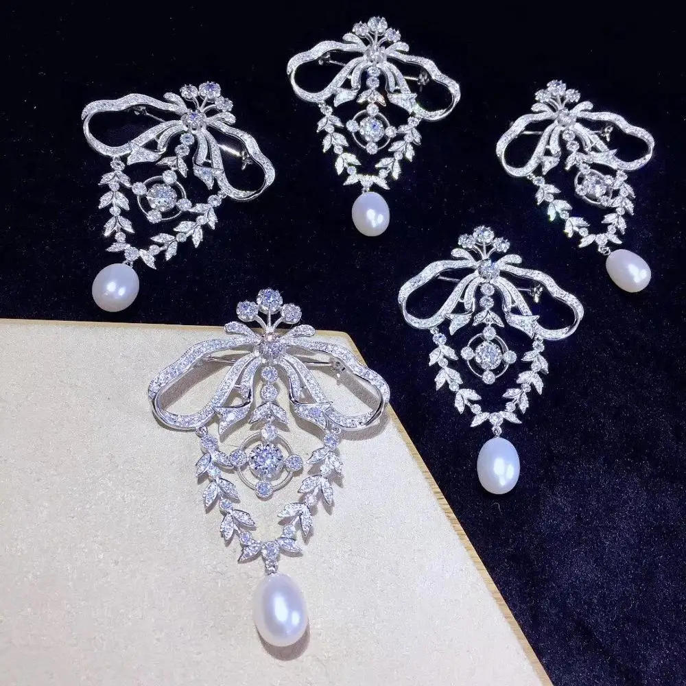 Женская Брошь из серебра 925 пробы с натуральным пресноводным жемчугом и