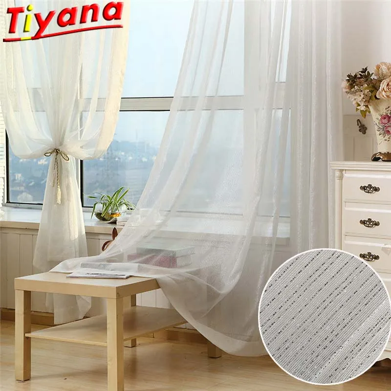 Белые прозрачные Серебристые шторы из шелковой марли для гостиной линейные