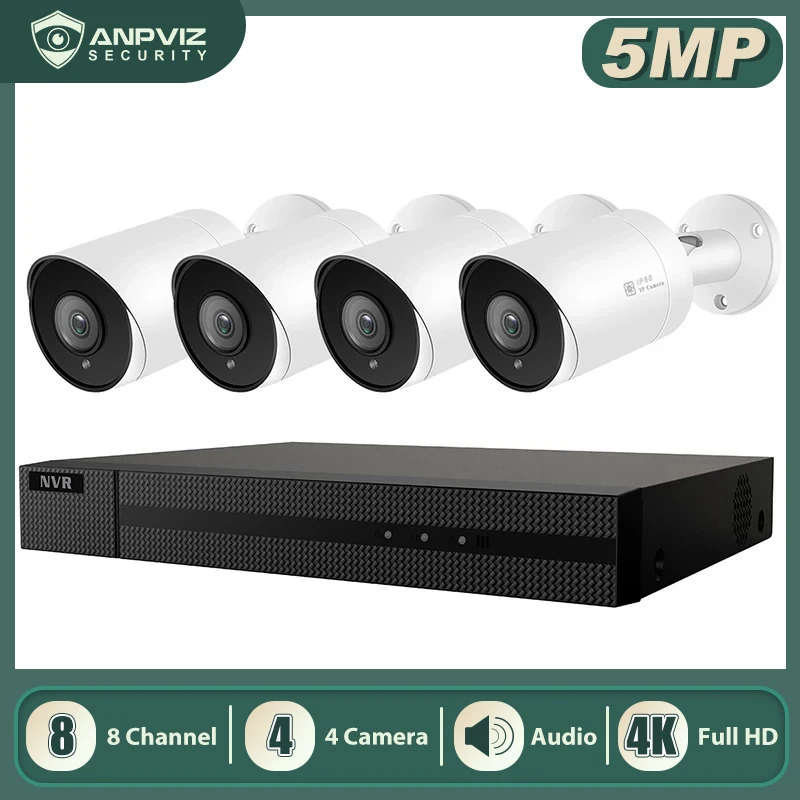 Камера видеонаблюдения Anpviz 8 каналов 4K NVR 5 Мп POE пули IP для дома и улицы H.265 ONVIF