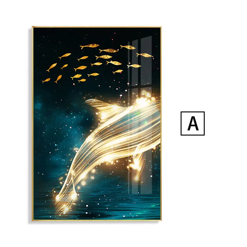 Whale Starry Sky Scenery Canvas Posters Wall Print Yellow Abstract Sea Animals Fish Combination Painting Living Room Decorative | Дом и сад