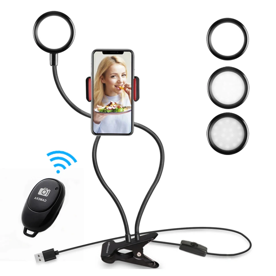 

Universal Selfie Led Ring Light With Long Arm Mobile Phone Holder Desk Clip Usb Ring Lamp For Youtube Live Stream Office