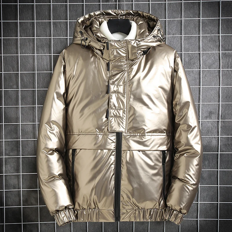 

white Men's bright duck down down jacket winter fashion brand hooded short thick thin section winter jacket men plus size S-4XL