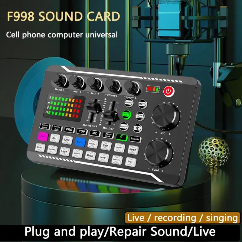 F998 Audio Usb External Sound Card Microphone DJ Entertainment Headset Live Stream For Pc Phone And Computer Model Number | Электроника