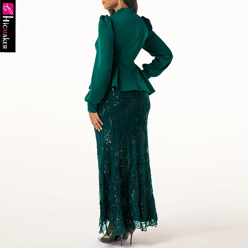 Женское платье с длинным рукавом и баской украшенное стразами элегантное