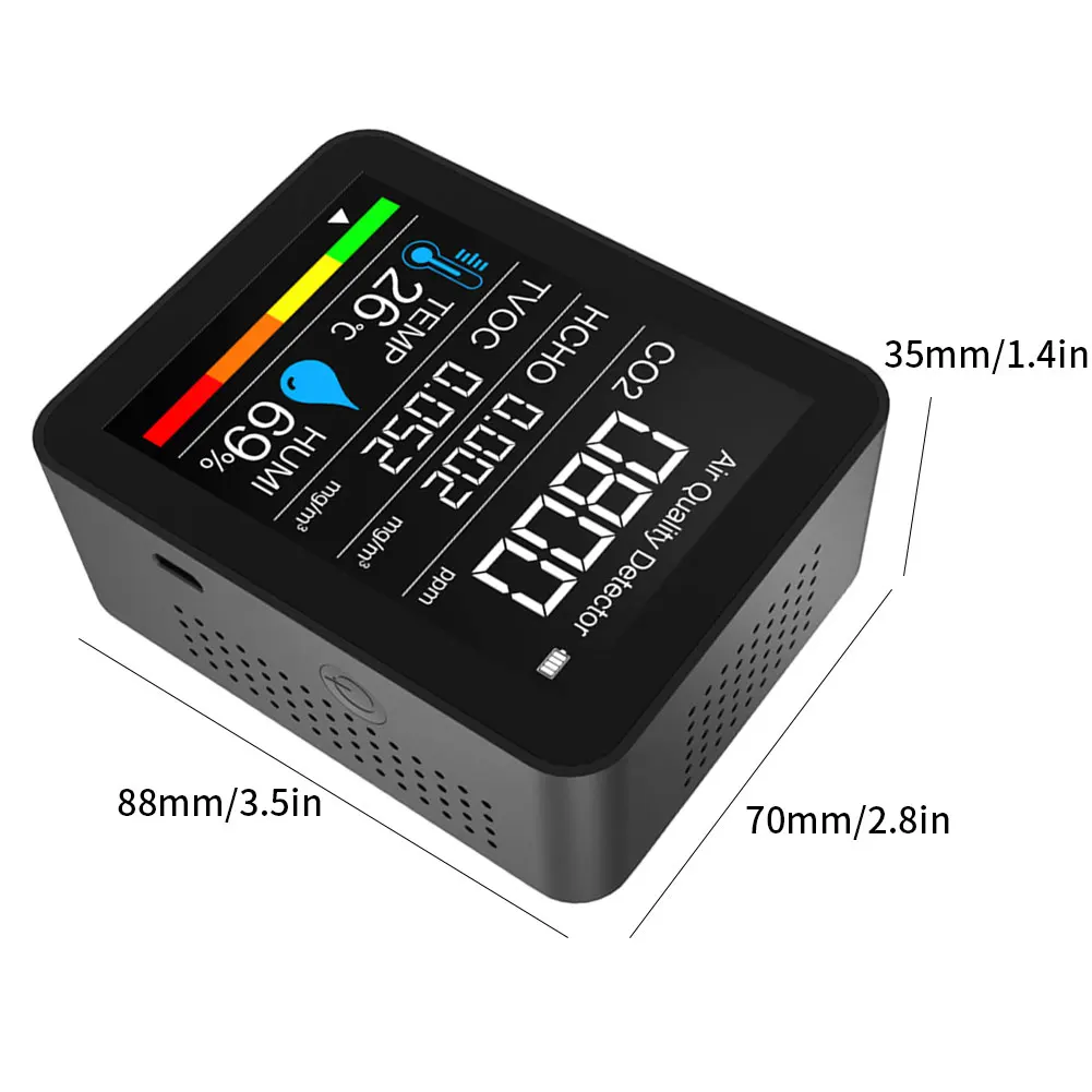 

CO2 Meter 5 In 1 Air Quality Detector Digital Temperature Humidity Sensor Tester Monitor Carbon Dioxide Formaldehyde Detector