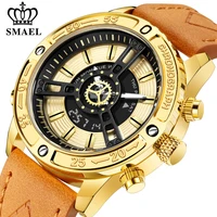 smael fashion military mens sports watches leather luxury brand waterproof wrist watch led digital date calendar watch men new