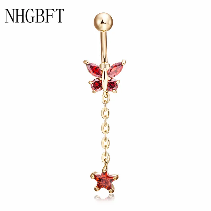 

NHGBFT Long Butterfly Belly Button Rings Stainless Steel Navel piercing Women Sexy Navel Ring Body Jewelry
