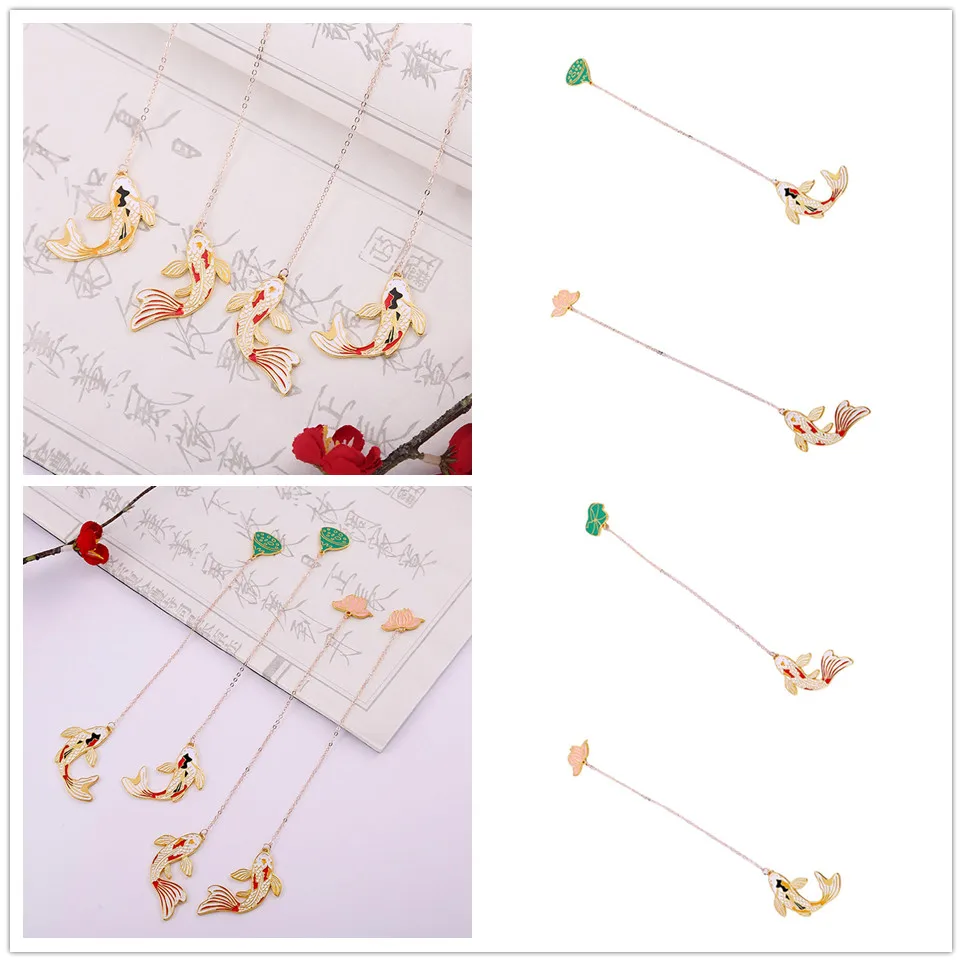 

1pc Chinese Style Creative Fish Flower Colorful Bookmark Pendant Metal Bookmark School Office Stationery Supply Gift