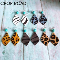 cpop cowhide leather earrings for women hair on western style gem stone cute teardrop animal print zebra pattern leather earring