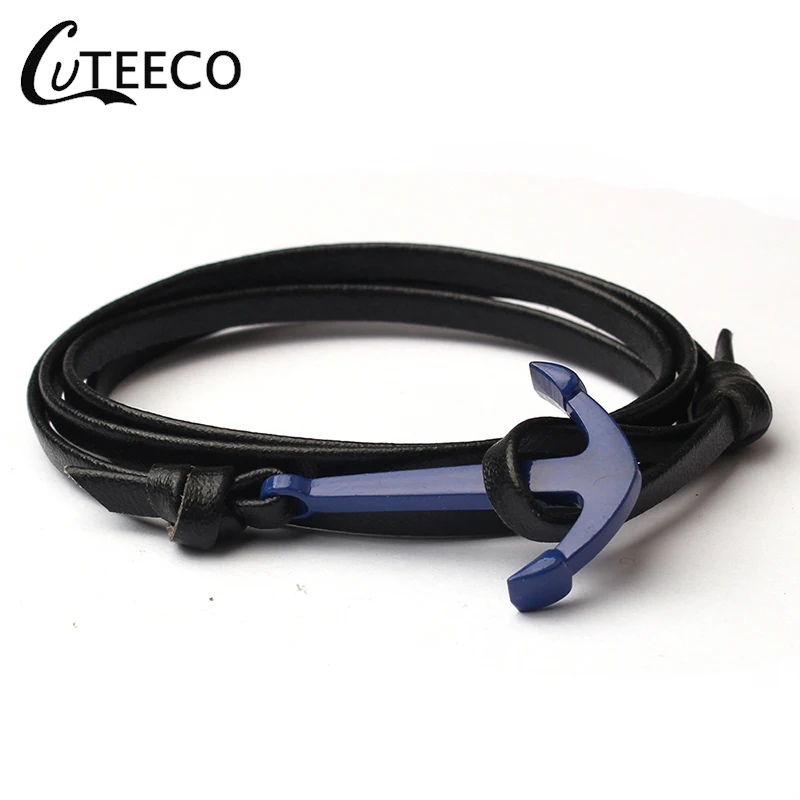 Новые продукты CUTEECO лидер продаж синий браслет с якорем кожаный шнур двойной