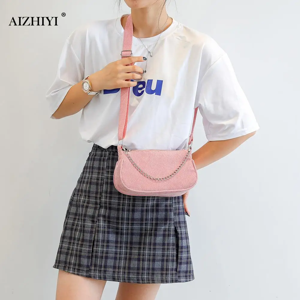 Женская однотонная сумка через плечо с цепочкой модная Вельветовая популярная