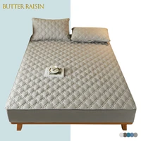 cotton quilted elastic fitted sheet solid color bed cover winter thicken mattress protector cover pad hotel bedspread on the bed