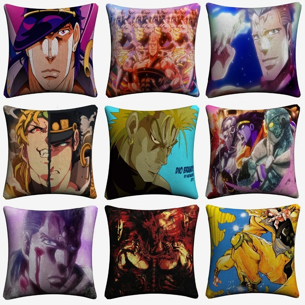 Декоративная льняная наволочка для дивана Dio Brando Jojo с изображением аниме 45x45 см