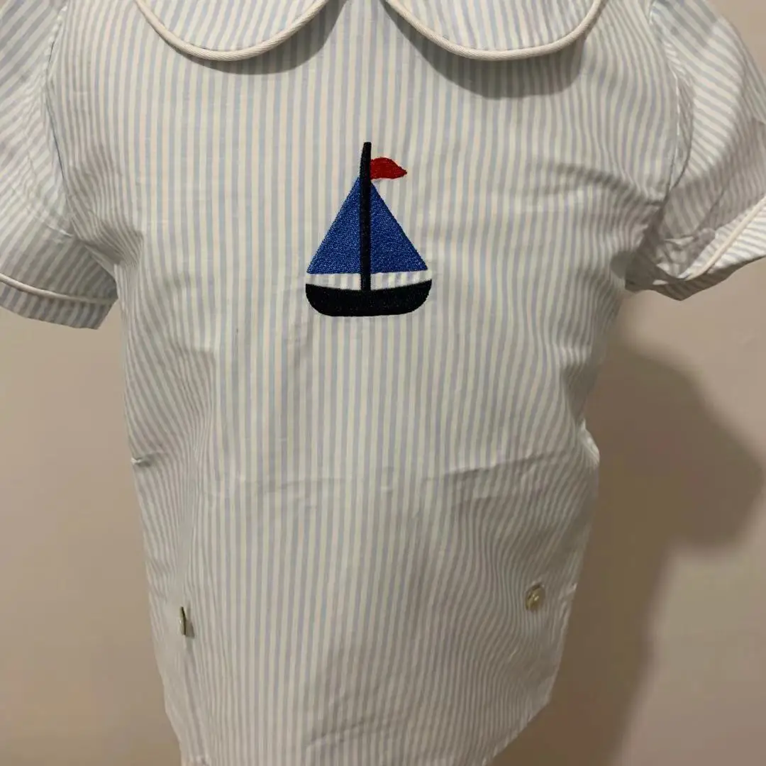 

Baby Boys Children Sets Boutique Cotton Short Sleeve Striped Infant Shirt Pants Suits Spanish Birthday Party Clothing L752
