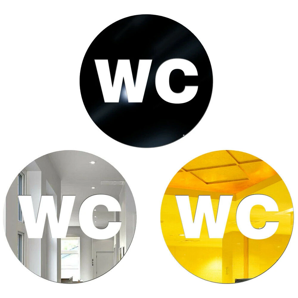 Унитаз/унитаз Зеркальная Наклейка дверной знак Съемная Настенная акриловая