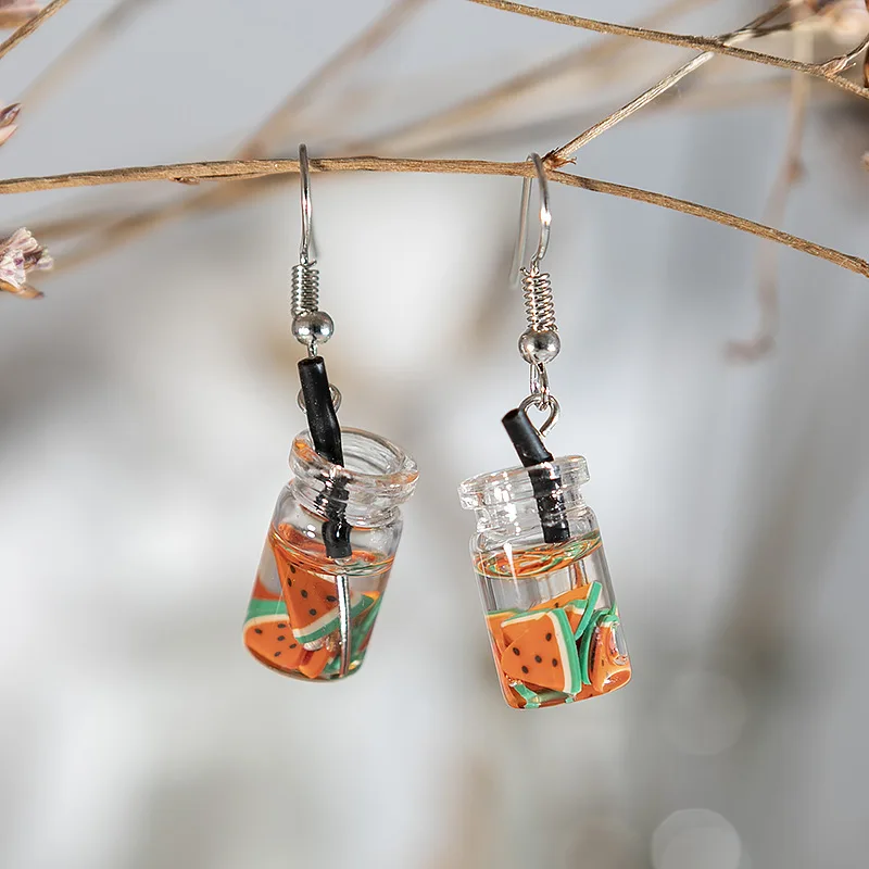 Женские серьги в стиле Харадзюку с забавными фруктовыми чашками и бутылками