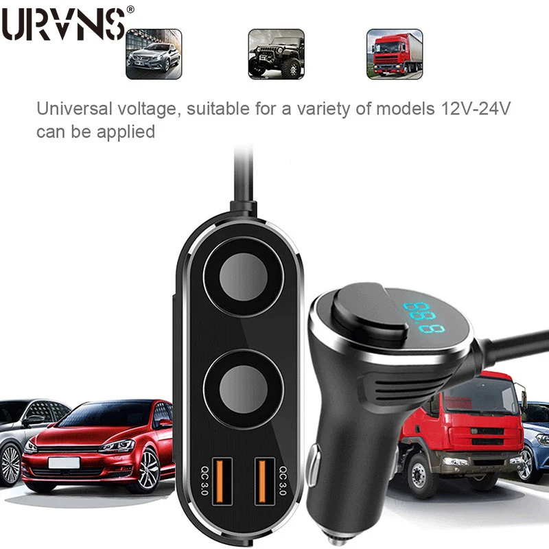 Автомобильное зарядное устройство URVNS 132 Вт с двумя разъемами QC3.0 для iPhone Samsung Xiaomi