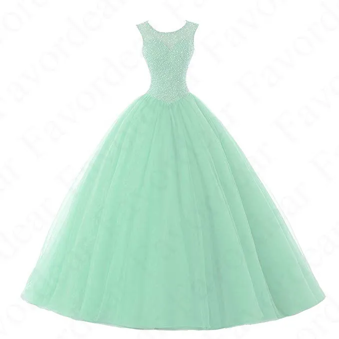 Favordear Vestido De 15 Anos бордовый Изумрудный зеленый красный золотой бисер Пышное Платье бальные платья сладкий 16 нарядное платье с открытой спиной Платья - Цвет: BLF-48-mint