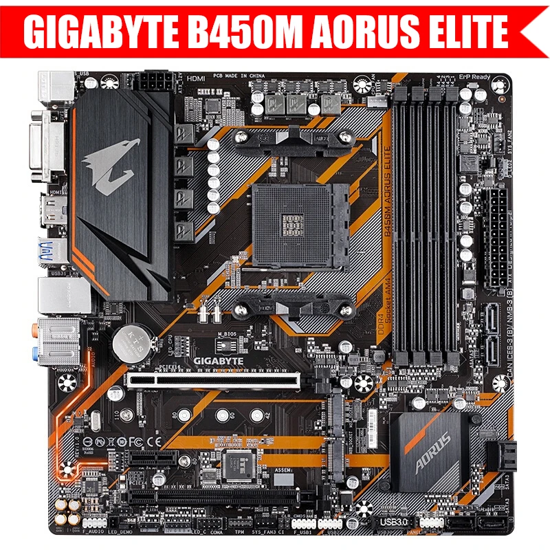 

NEW GIGABYTE B450M AORUS ELITE Socket AM4 2nd and 3rd generation AMD Ryzen Gaming Motherboard DDR4 64GB M.2 PCI-E 3.0 Micro ATX