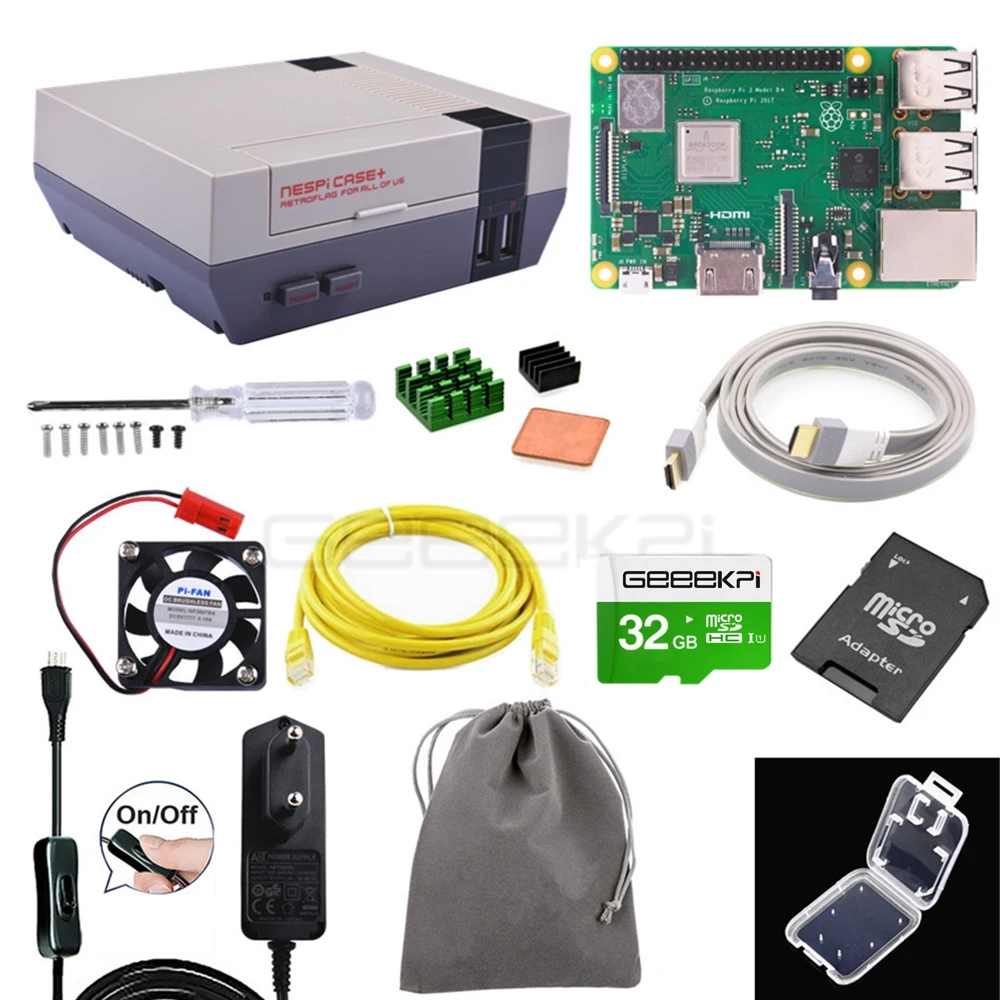 GeeekPi Retroflag чехол NESPI+ плюс Retroflag с опционным Raspberry Pi 3B+(Plus), беспроводной/USB игровой контроллер комплект - Цвет: CASE Raspberry Kit
