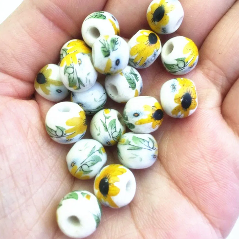 10pcs/pack Ceramic Beads for Making Jewelry Sunflower Pattern Round Spacer Bead DIY Bracelet | Украшения и аксессуары